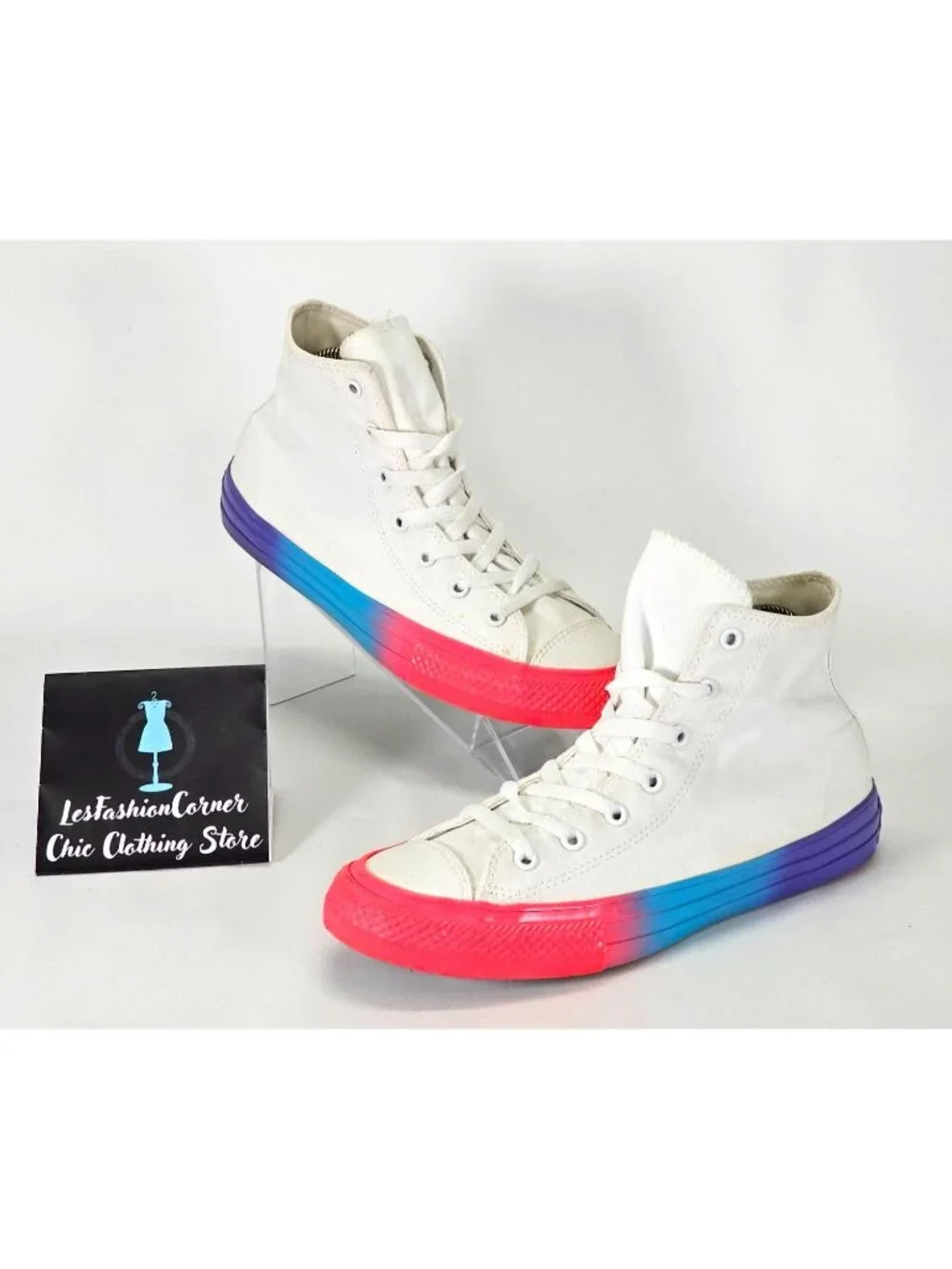 Converse  Junior White Cotton Chuck Taylor All Star Rainbow Sneakers Size 6 2043 - Picture 10 of 16